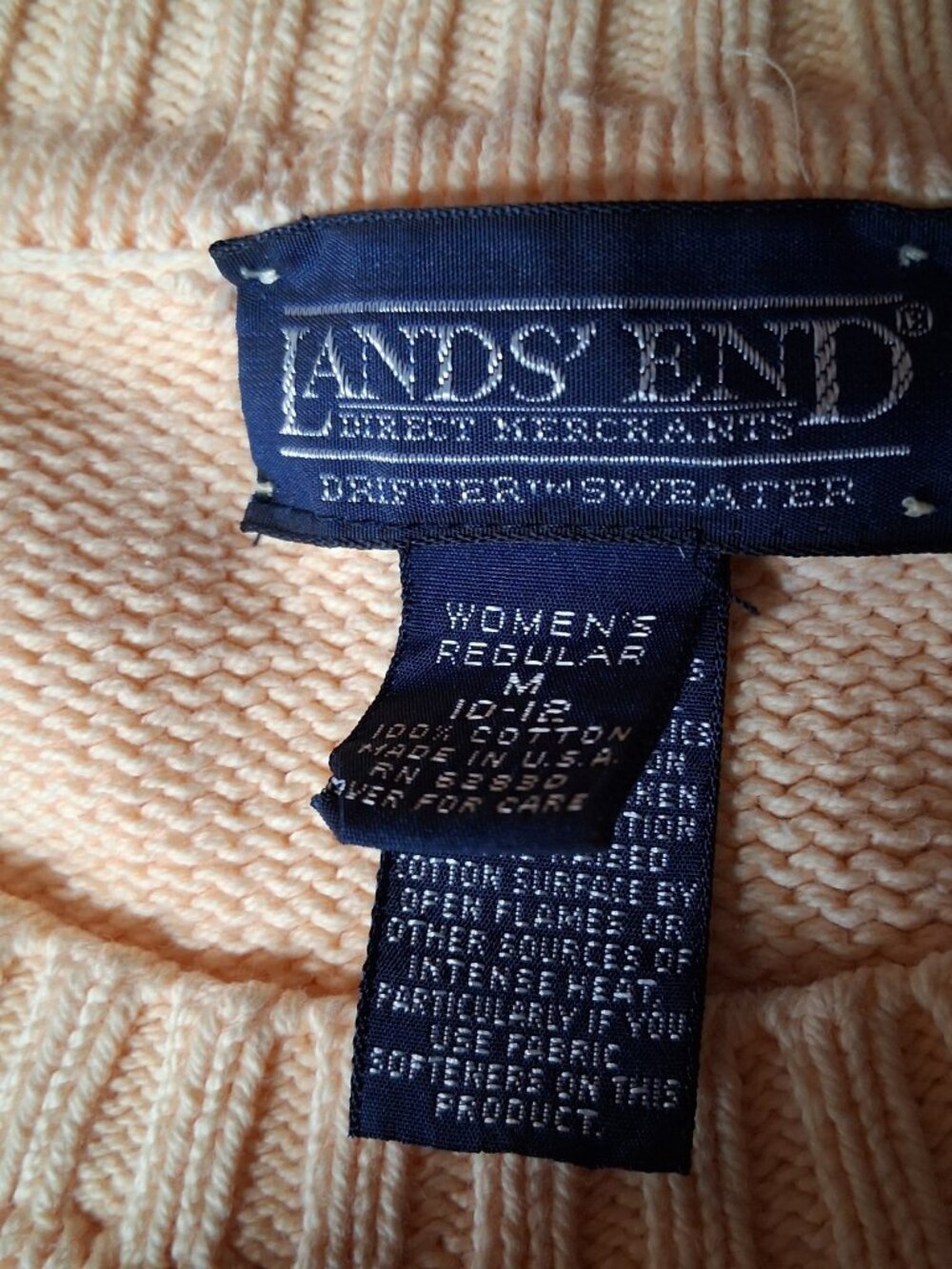 Lands End Sweater Women Medium Yellow Crewneck Pullover Classic Cotton USA - Picture 6 of 11